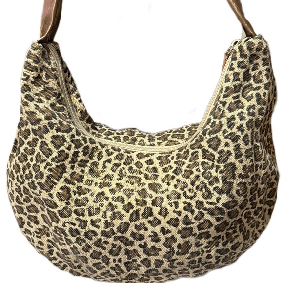 Leopard Print Hobo Bag with Gold Accents - Picture 2 of 6